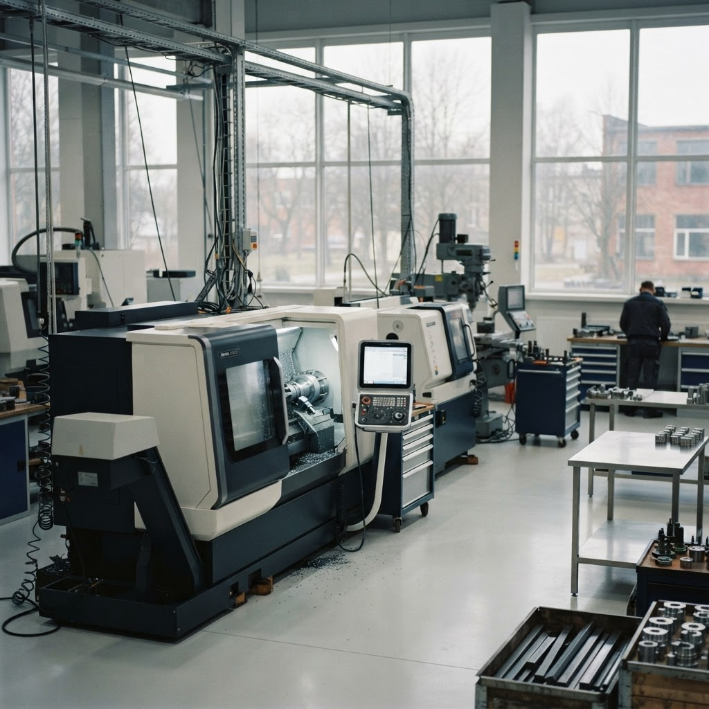Production activity inside a modern manufacturing facility